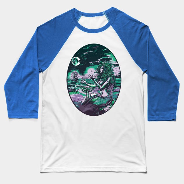 Mermaid Siren Sea Pearl Atlantis Baseball T-Shirt by monstermangraphic